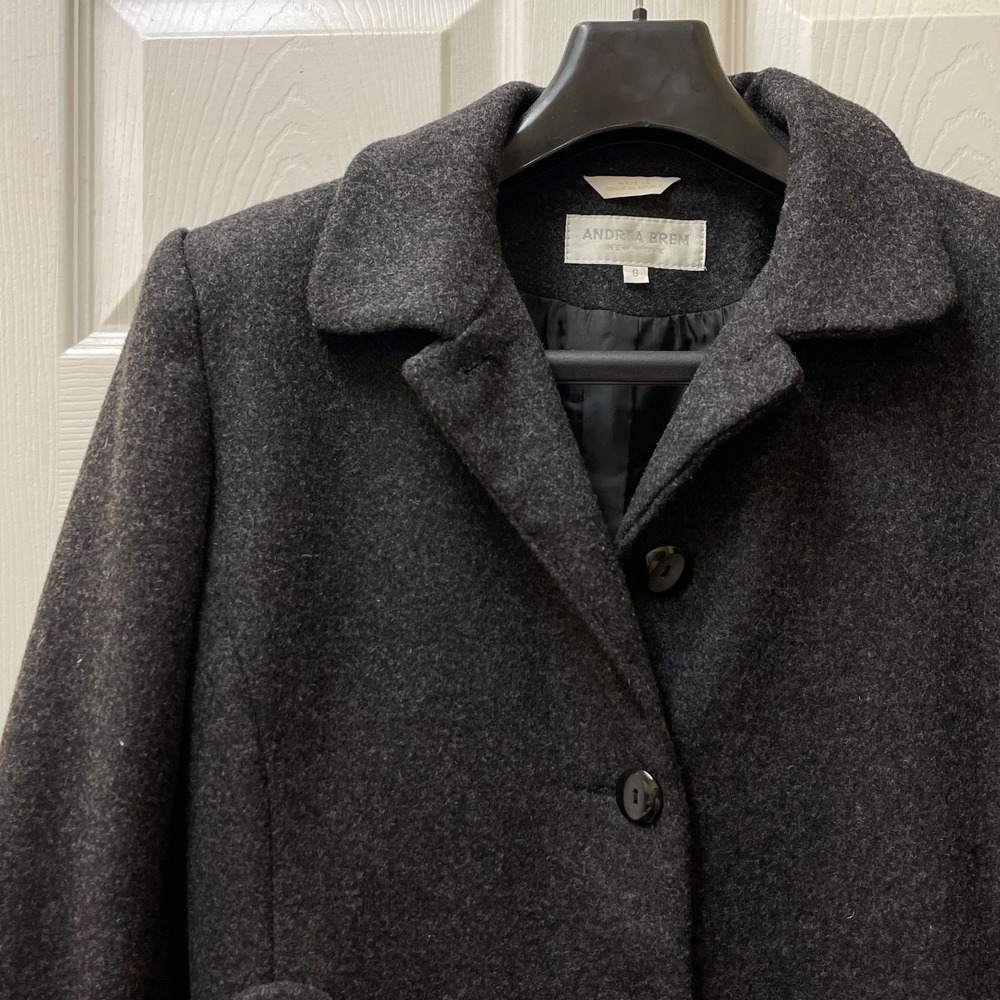 Andrea Brem New York Women's Size 8 Trench Coat Dark Grey 100% Wool Lined